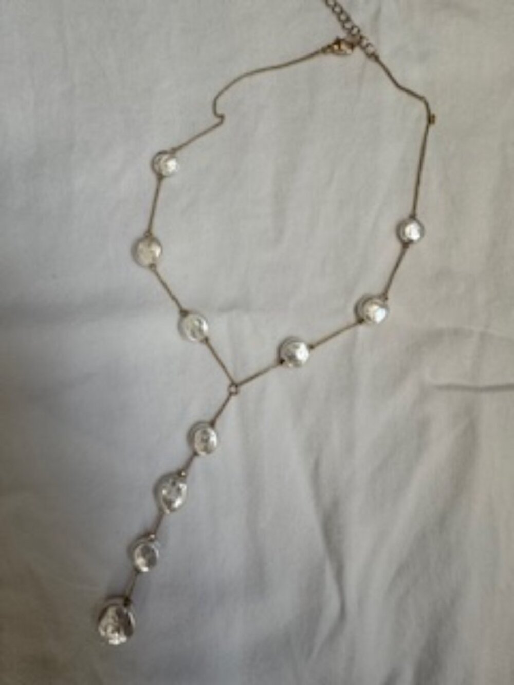 Gold-Tone Flat Coin Pearl Y-Drop Station Necklace